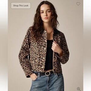 J. Crew Short Barn Jacket™ in leopard cotton canvas XS corduroy collar NEW light